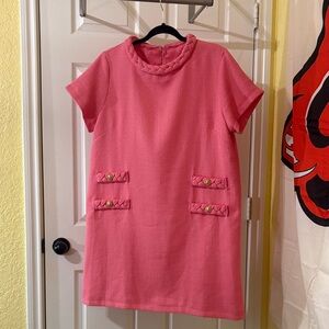 Tuckernuck Style Pink Short Sleeve Braided Trim Dress